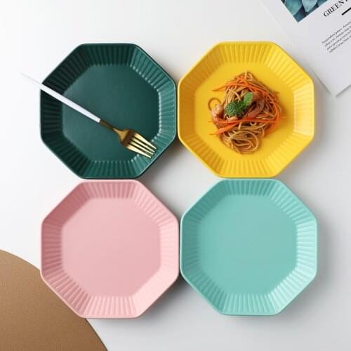 Nordic Creative Dishes Ceramic Platter Chinese Household Dinner Plate Breakfast Plate Steak Plate Plate Hexagonal Plate