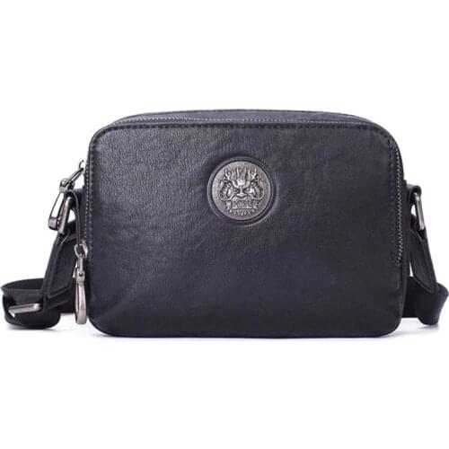 Luufan Genuine Leather Mens Shoulder Bag Soft Casual Cow Leather Male small Crossbody Bags Cowhide Sling Bag For Male Black Bags