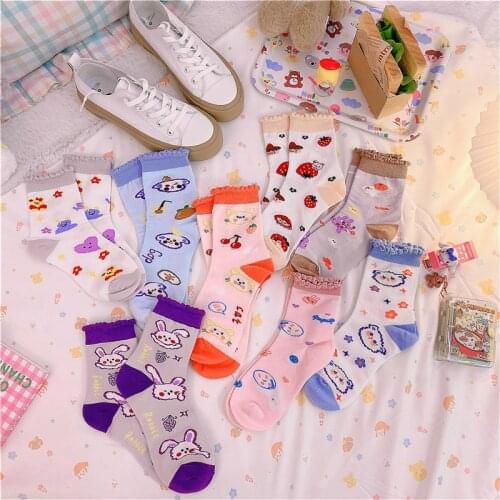 Fashion Colorful Print Socks Women With Animal Rabbit Bear Spring Woman Socks Cotton Calcetines