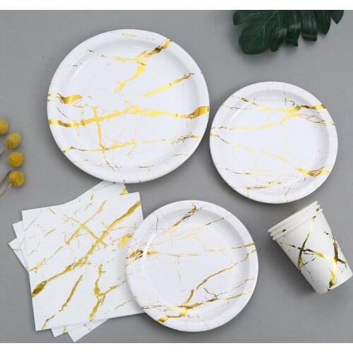 Marble Theme Party Disposable Paper Plates Cups Napkins Straw Kids Birthday Party Wedding Anniversary Party Decorates Tableware