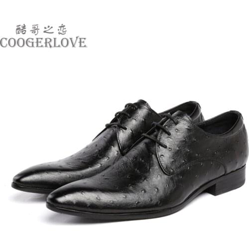 Autumn Business affairs Formal wear Ostrich pattern Mens Shoes Tip Luxury Cowhide Social shoes Workplace Office Wedding shoes