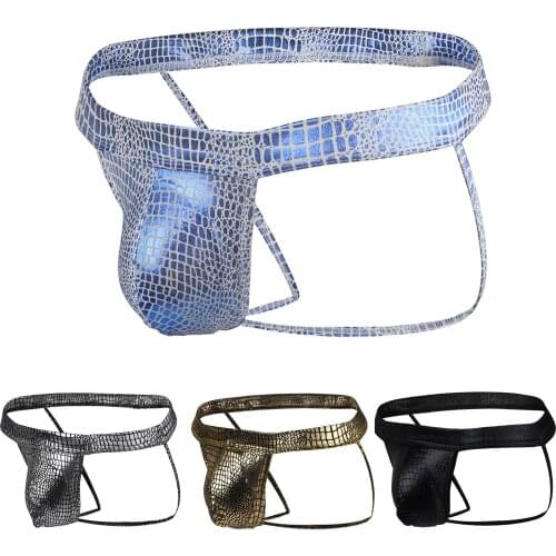 Pinky Senson Gay Men Underwear Jockstrap Mens Thongs G Strings Snake Skin PU Leather Erotic Penis Mens Thongs Homme String