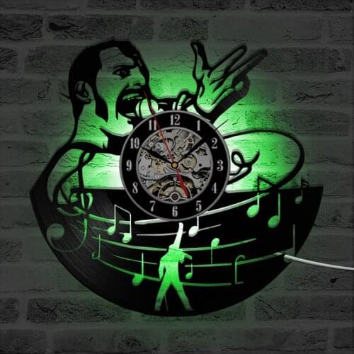 Queen Rock Band LED Wall Clock with LED Wall Watch Home Decoration 7 Color Change Musical Rock Vintage Vinyl Record Clocks