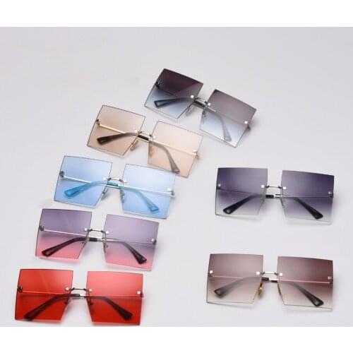 Wholesale Square Rimless Sunglasses For Women Bulk Vendors Oversized Sunglasses For Ladies Large Eyewear Brown Vintgae Glasses