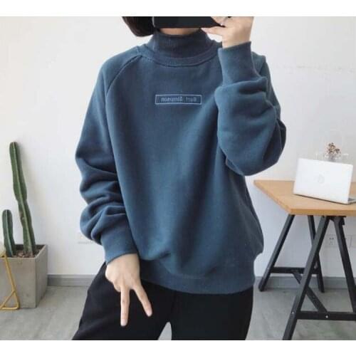 2021 Autumn Winter Korea Fashion Women Long Sleeve Turtleneck Pullovers All-matched Casual Thicken Warm Hoodies