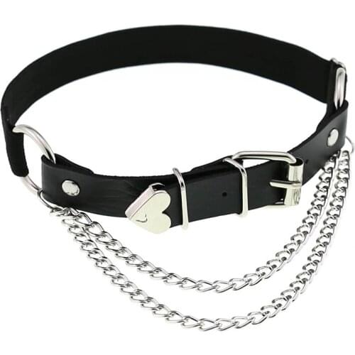 Heart Sexy PU Leather Garter Belt Women Punk Gothic Thigh Garter Leg Ring Chain Harajuku Harness Bondage Suspender Strap Garters