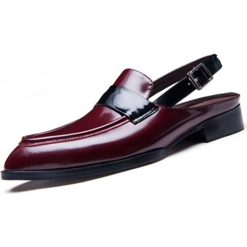 Rome Style Genuine Leather Men Close Toe Buckle Belt Sandals Trendy Square Heel Pointed Toe Sandal Man Summer Heels