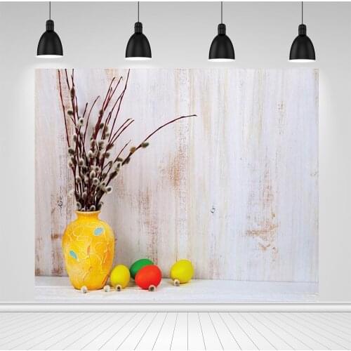 Scopiso Spring Buds Potted Flowers Easter Egg White Wood Wall Floor Pet Party Vinyl Photocall Photography Background