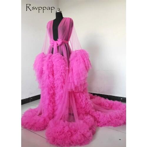 Sexy Pregnant Women Dress Hot Pink Long Evening Dresses 2021 Real Pictures Long Sleeves Bow Waist Ruffles African Formal Gowns