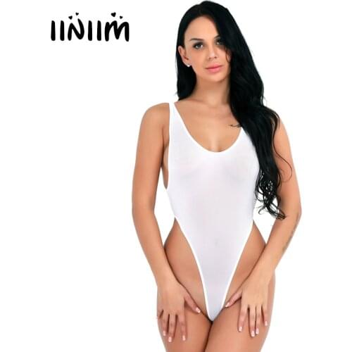 Sexy Women Lingerie Bodysuit High Cut Backless See-through Thong Fry Bag Sleeveless Bodycon Leotard Backless Wetlook Clubwear