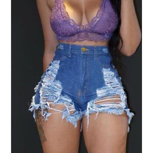 Sexy Hollow Out Ripped Jeans Shorts Women Summer Fashion Distressed High Waist Tassel Denim Shorts Woman Mini Skinny Short Pants