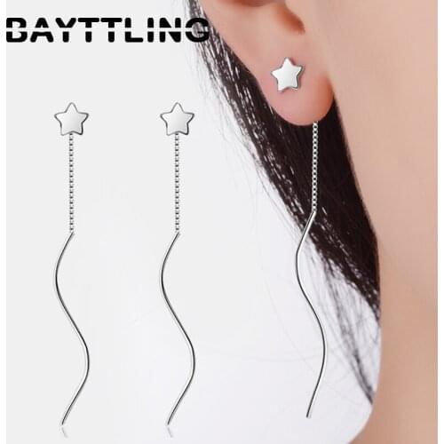BAYTTLING New 925 Sterling Silver 70MM Long Tassel Wave Star Drop Earrings For Woman Charm Wedding Jewelry Girl Earring Gift