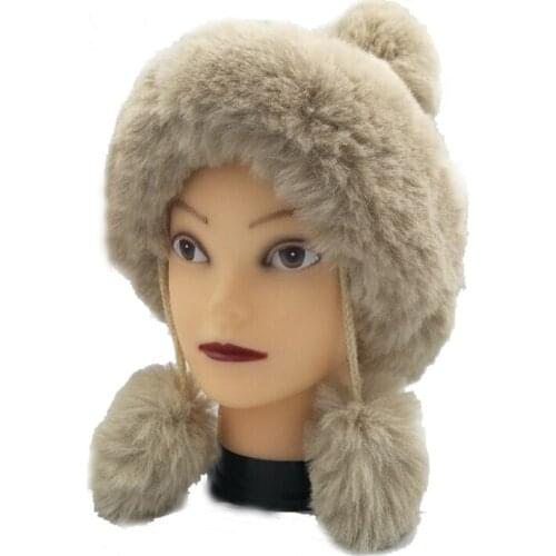 XEONGKVI Korean Japanese Fox Fur Ball Bomber Hats Winter Warm Add Plush Brand Women Knitted Cap Ear Protection Wool Hats