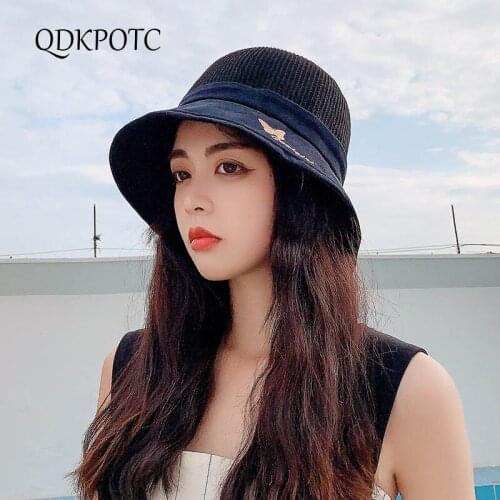 2021 Hat Spring Summer New Women Patchwork Bucket Hats Fashion Butterfly Embroidery Travel Casual Shading Sun Cap QDKPOTC