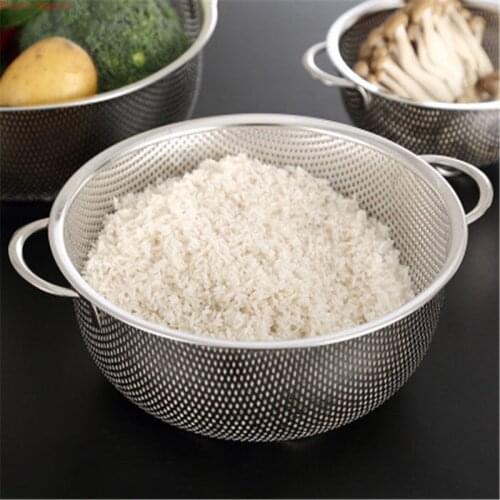 Stainless steel tight hole washing rice sifter double ears fruit vegetable drip basket Basin Colander Food Pot Kitchen Strainer