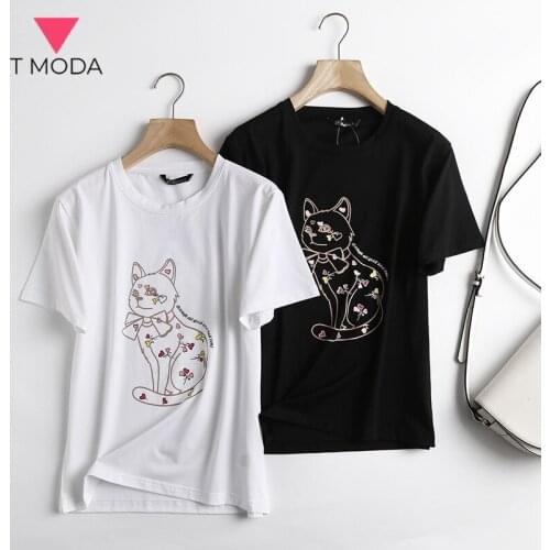 T MODA 2021 Summer Oversized Carton Cat T Shirts Women Casual Cotton Short Sleeve Lady T-Shirts Sweet Print Chic Mujer Tops Tee
