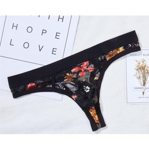 Sexy Man Underwear Lace Tongs Underpants Printing Breathable Comfortable Male Bikini Slip Low Waist Underwear Men Panties Thongs