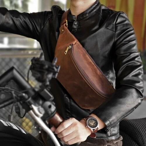 Retro Genuine Leather Chest Bag Handmade Waist Pack Crossbody Bag For Men Shoulder Messenger Bag Female Sport Couple