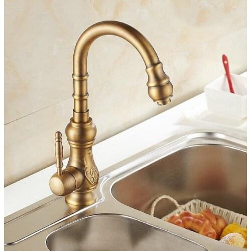 Vintage Retro Antique Brass Single Handle One Hole Bathroom Kitchen Basin Sink Faucet Mixer Tap Swivel Spout Deck Mounted man004