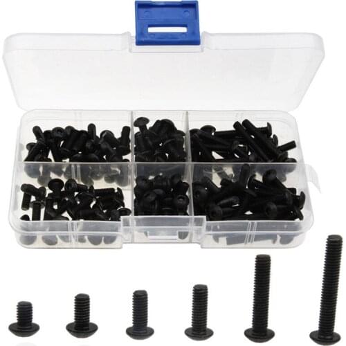 ZENHOSIT 170pcs Hexagon Screw 304 Stainless Steel Black Round M4*6/8/10/12/20/25 For Machine Applications Kit with Plastic Box