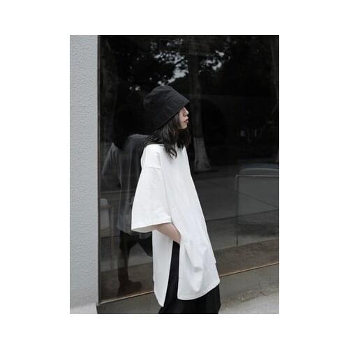 Women White Side Vent Split Joint Big Size T-shirt New Round Neck Half Sleeve Fashion Tide Spring Summer 2020 1Y520