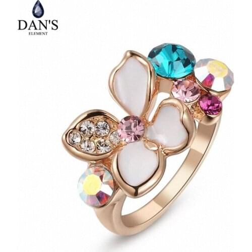 Dans Element Austrian Crystals Flower Rings for Women healthful Anti Allergies #RG95842