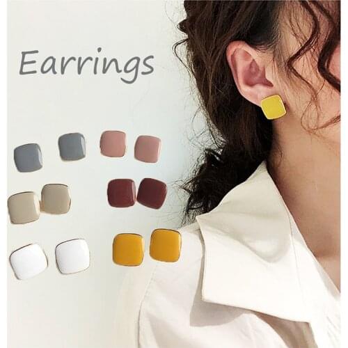 Vintage Colorful Enamel Square Matte Stud Earrings for women Fashion Simple Statement Earring Korean Trend Jewelry Party Gifts