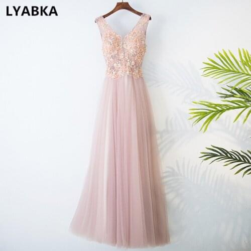 Sexy V-Neck Evening Dress Robe De Soiree Tulle With Appliques A-line Evening Dresses Long Dress Real Photo 2019 Vestido De Festa