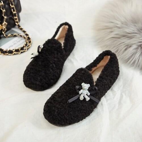 Winter Loafers Plus Velvet Cotton Warm Women Shoes Autumn Outside Wearing Flat Shoes Women Casual Shoes Sapato Feminino W36-81