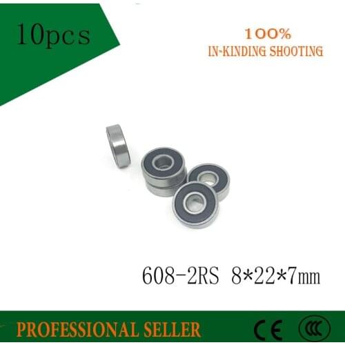10pcs 608 Deep Groove Miniature Bearing For Spinner Sealing 608-2RS 608RS 8x22x7mm Deep Groove Ball Bearing