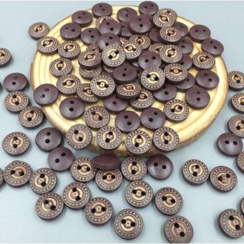 DIY 200pcs mini Deep Brown Round 2-Holes Wooden Buttons Sewing Fit Sewing 10mm