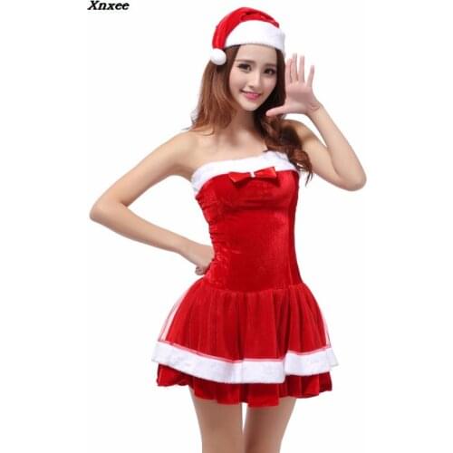 2018 Christmas Cute Women Santa Claus Dress Red Female Autumn Winter Party Costumes Sexy One Size Santa Claus Wraps Dress Xnxee