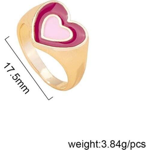 2021 Ins Trendy Gold Heart Two Tone Enamel Geometric Minimalism Finger Rings Korean Fashion Women Party Jewelry