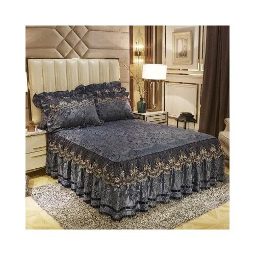 3pcs Skirted Bed Cover Solid Color Bedspreads Velvet Lace Edging Bed Mattress Cover Multi-color European Style Free Shipping