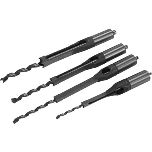4Pcs Woodworking Square Hole Drill Bits Wood Mortising Chisel Set Mortise Chisel Bit Kits Woodworking Hole Saw Sets with Twist D