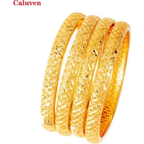 4pcs Arabic Bangles with Charm African Gold Bracelets&Bangles Dubai Bangles for Women Ethiopian Bridal Jewelry Indian Bracelets