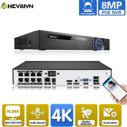 4K 8MP 5MP 4CH 8CH POE NVR H.265 3.5mm Audio Out Surveillance Security Video Recorder for POE IP Camera (1080P/4MP/5MP/8MP/4K)