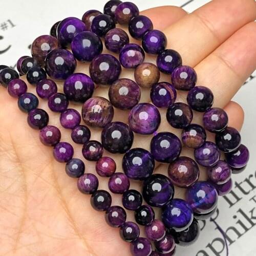 AAA Natural Stone Bicolor Purple Yellow Tiger Eye Beads Round Loose Spacer Gem Beads For Jewelry Making DIY Bracelet 6 8 10mm