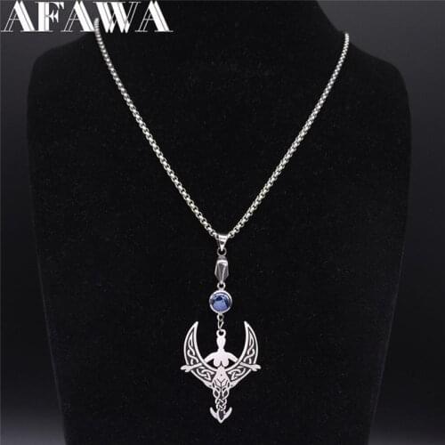 AFAWA Viking Moon Goddess Stainless Steel Necklaces Silver Color Necklace Pendant Jewelry collar acero inoxidable mujer N3293S01