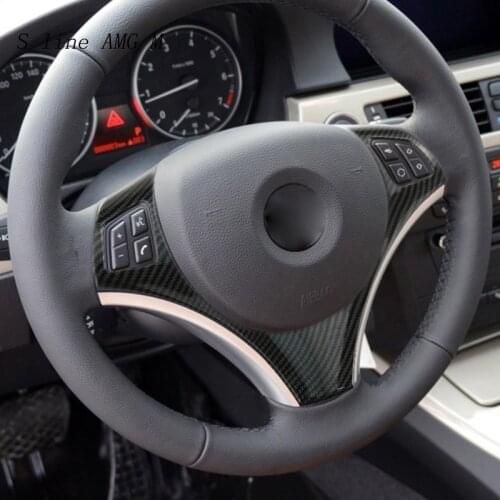 Car Styling For BMW 1 3 Series E87 E90 Carbon Fiber Auto Steering Wheel Buttons Decoration Frame Cover Stickers and decals Trim