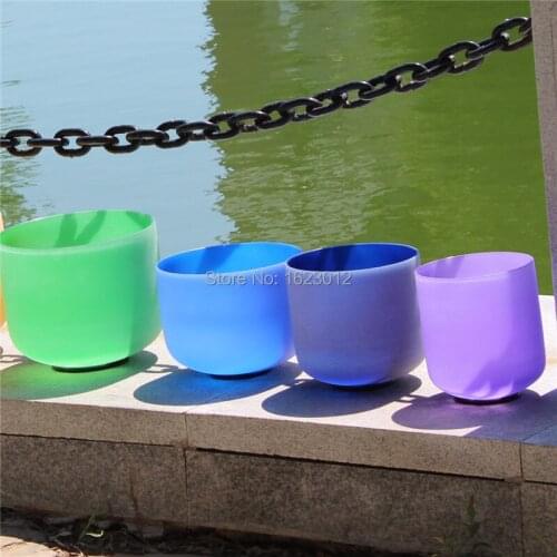 Chakra Tuned 432hz Set of 4 Color Crystal Singing Bowls 8"10"12"14"