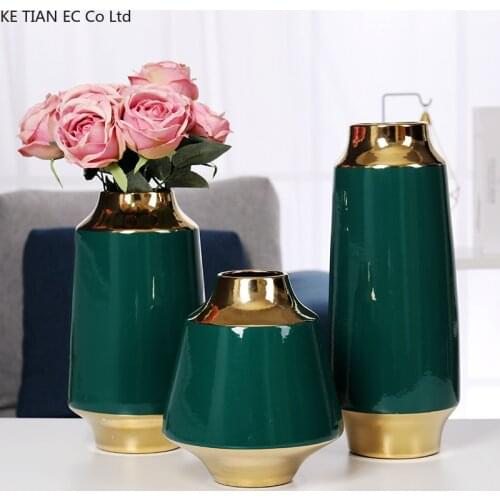 European Ceramic Electroplating Golden Vase Green Phnom Penh Desktop Decoration Simple Table Flower Arrangement Crafts Deco Vase