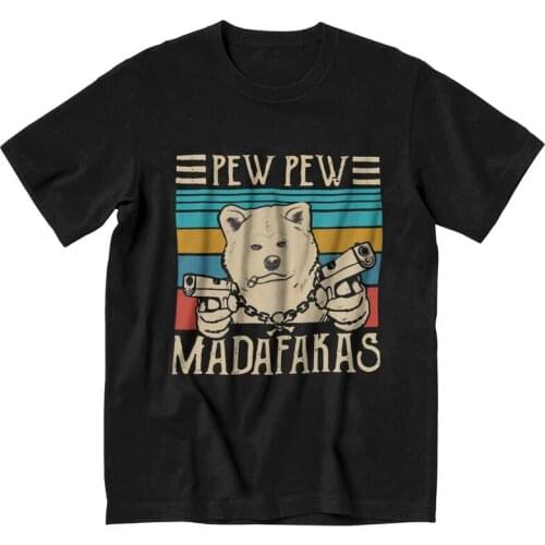 Akita Inu Pew Pew Madafakas T Shirt for Men Cotton Printing T-shirt Streetwear Tshirt Short Sleeve Japanese Dog Tee Top