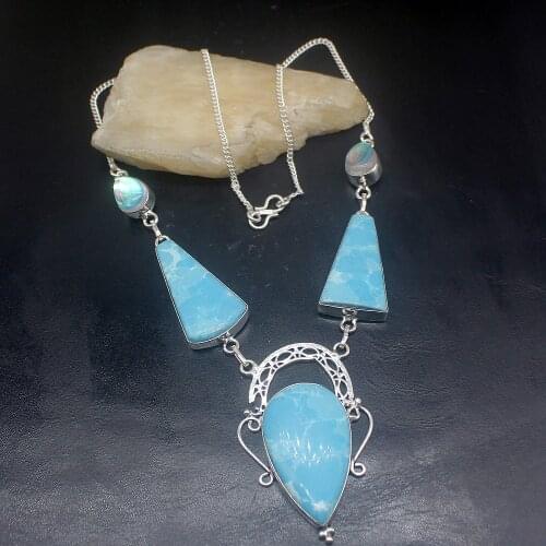 Gemstonefactory Jewelry Big Promotion 925 Silver Blue Jasper Mystical Topaz Ladies Women Chain Necklace 47cm 20213507