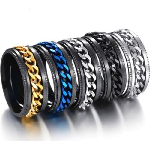 Cool Stainless Steel Rotatable Men Couple Ring High Quality Spinner Chain Rotable Rings Punk Women Man Jewelry for Party Gift