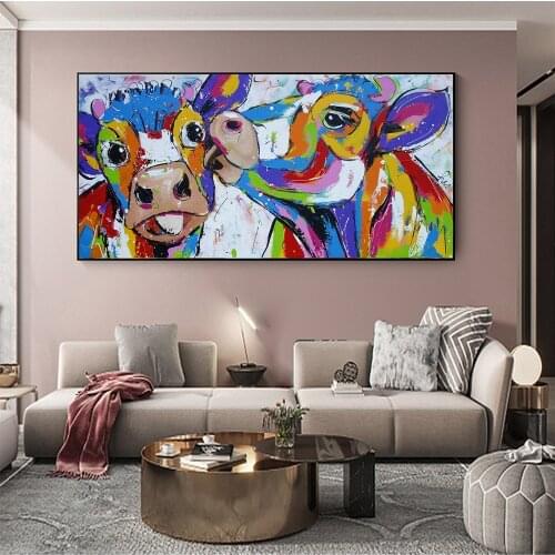 Colorful Bison Cow Art Canvas Print Painting Lovely Cartoon Animal Wall Picture Kids Room Living Room Home Decoration Poster