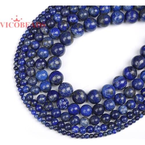 Natural Stone Lapis Lazuli Round Loose Beads 15" Strand 4 6 8 10 12 14MM Pick Size DIY Necklace Bracelet