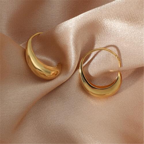 MANGOSKY Fashion Minimalist Gold Color Metal Circle Geometric Round C Shape Hoop Earring