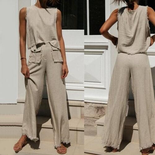 Fashion Burrs Pocket Women Two Piece Set Top and Pants Personality Cotton Suit for Women Sets 2021summer Sleeveless Top Trousers