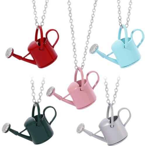 New Sweet color Unique Watering Can Necklace For Women Girls Fashion Shower Pot Gardening Choker Clavicle Birthday Party Jewelry